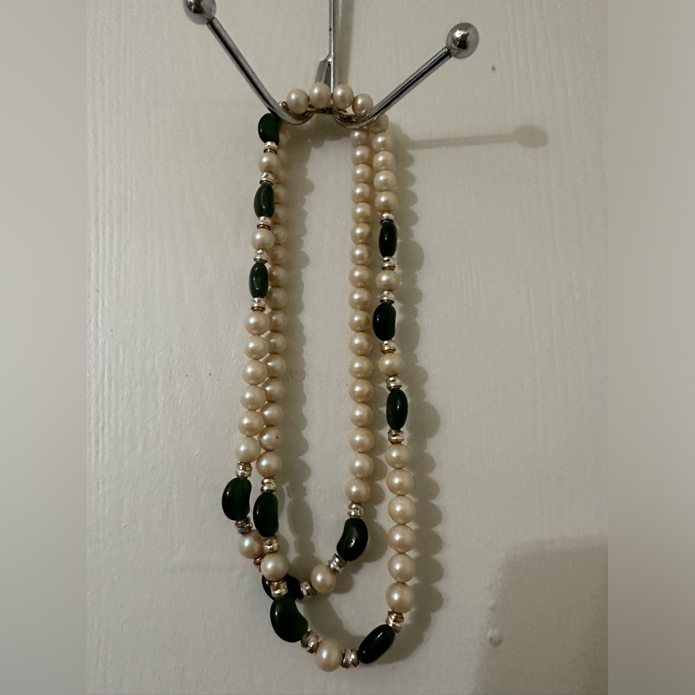 Faux Pearls & Green Stones No Signature
